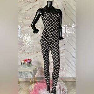 Elegant Black and White Patterned Jumpsuit